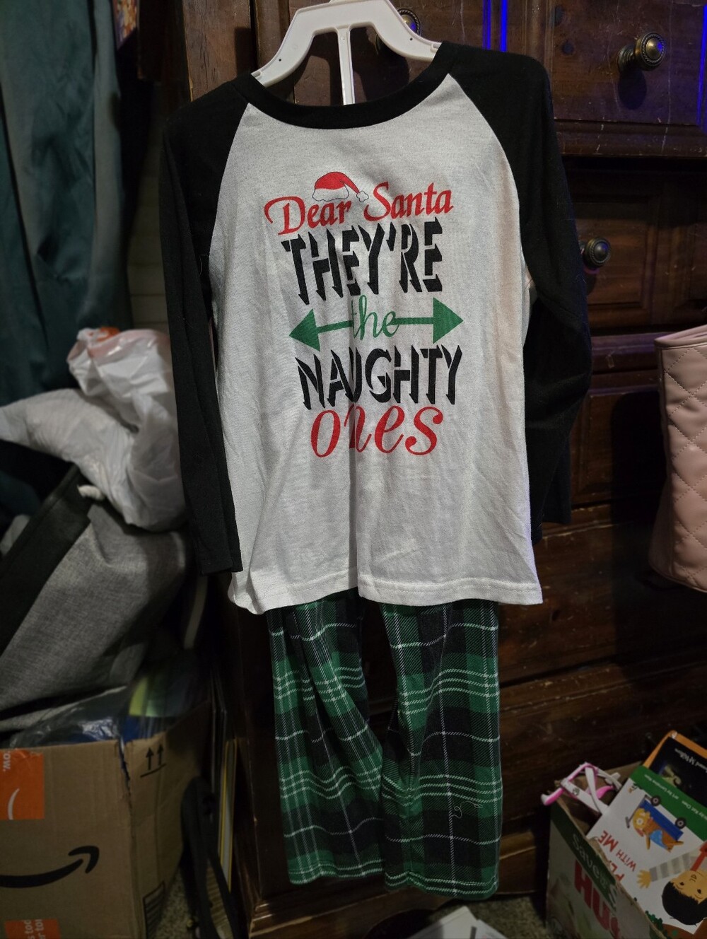 !!.  Kids Size 6  Black & White 'Dear Santa They're the Naughty Ones' Pajama Set
